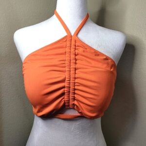 Shade & Shore Women's Tunneled Cut Out Halter High Neck Bikini Top Orange Large